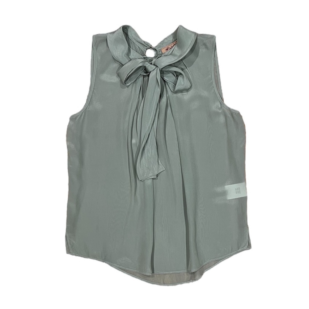 Anthropologie, Not So Serious | Sea Green Blouse with Collar and Tie, Small